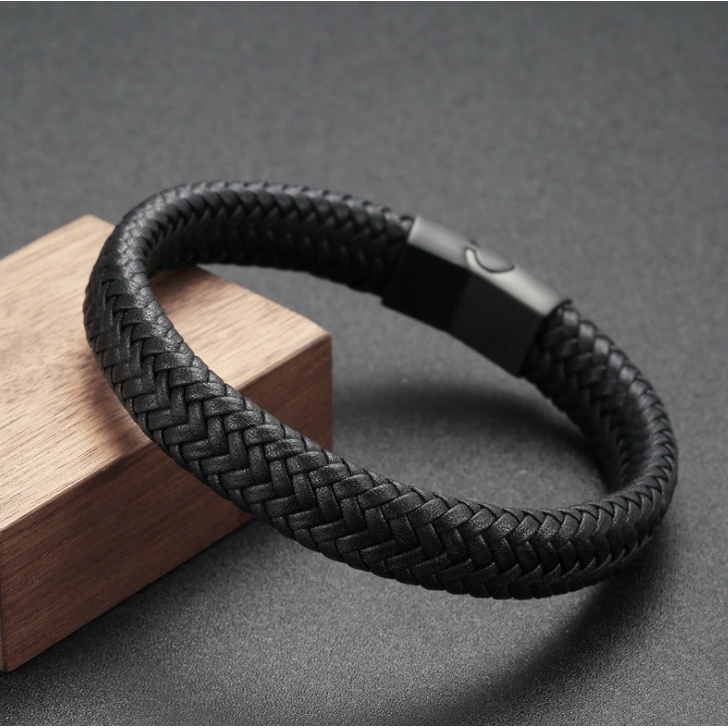 Fashion Male Jewelry Braided Leather Bracelet Handmade Bracelet Black ...