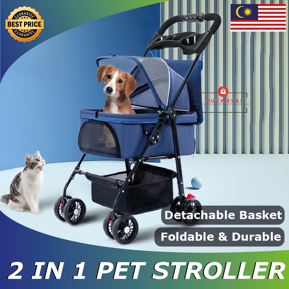 Pet Stroller Cat Dog Stroller for Medium Small Dog with Storage Basket Foldable Lightweight Dog Carrier Trolley 