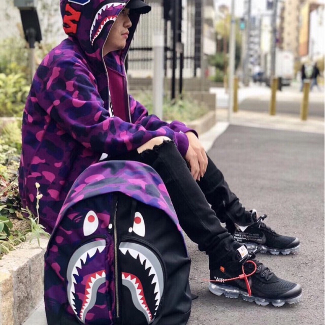 purple bape backpack