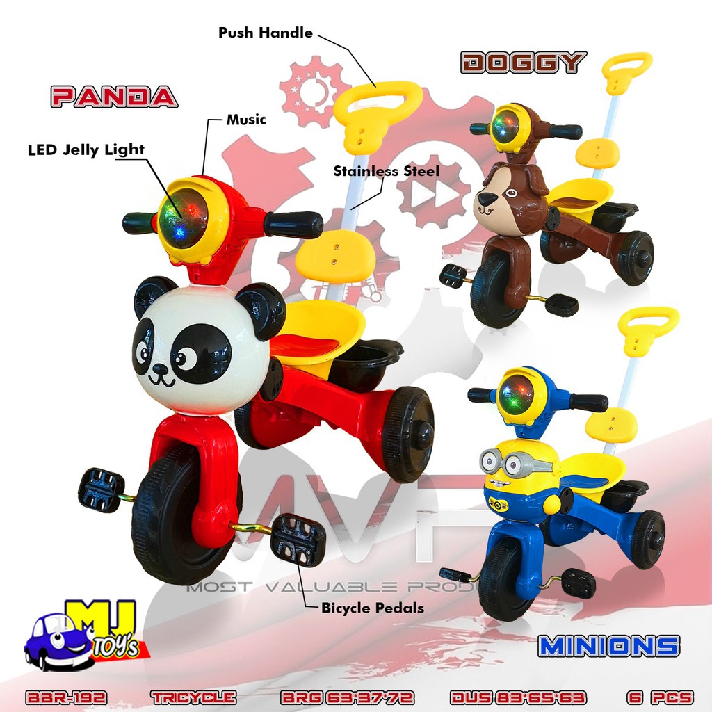 Tricycle Bike Cartoon Minion Panda Doggy with LED Jelly and Music