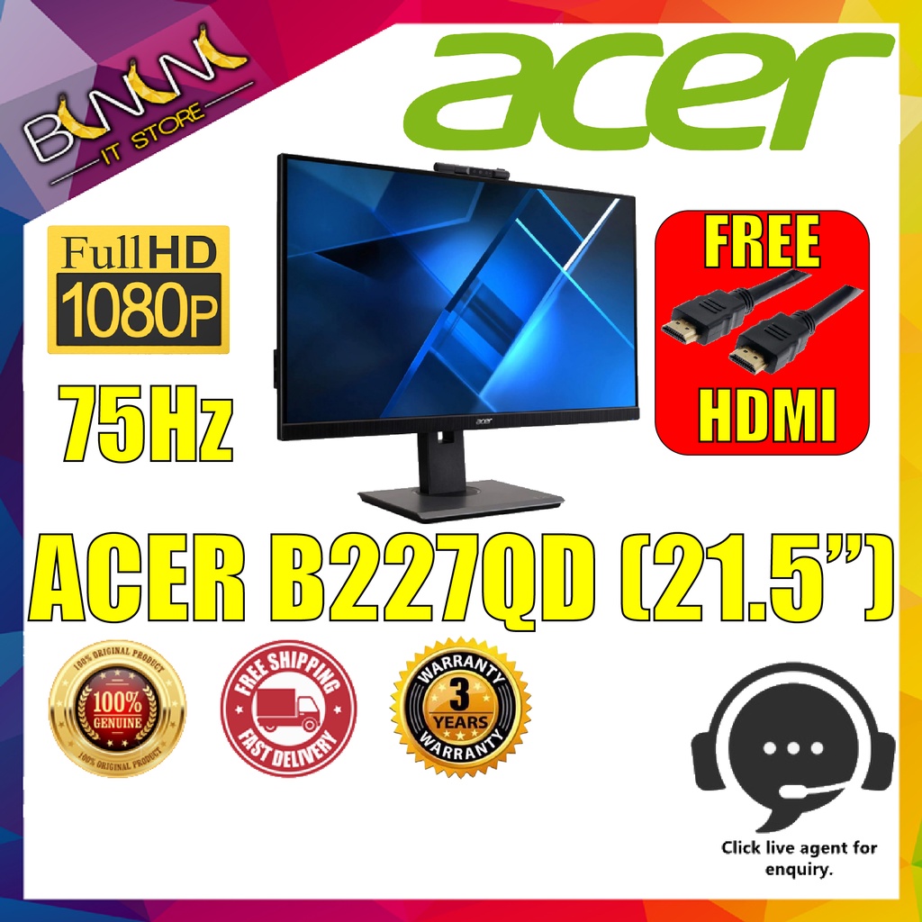 [Ready Stock] ACER B227QD 21.5" IPS FHD 4Ms 75Hz Adaptive Sync Webcam ...