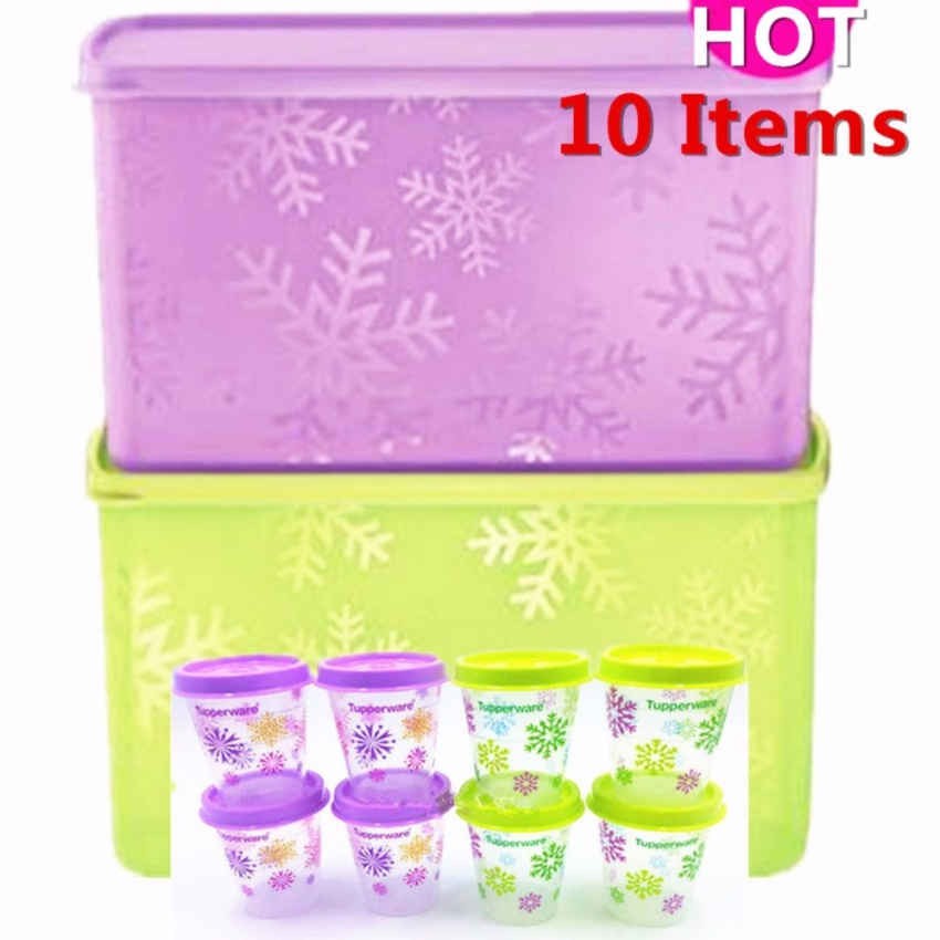 Tupperware Snowﬂake Double  Square Round (2) 2.8L with Midget (8) set
