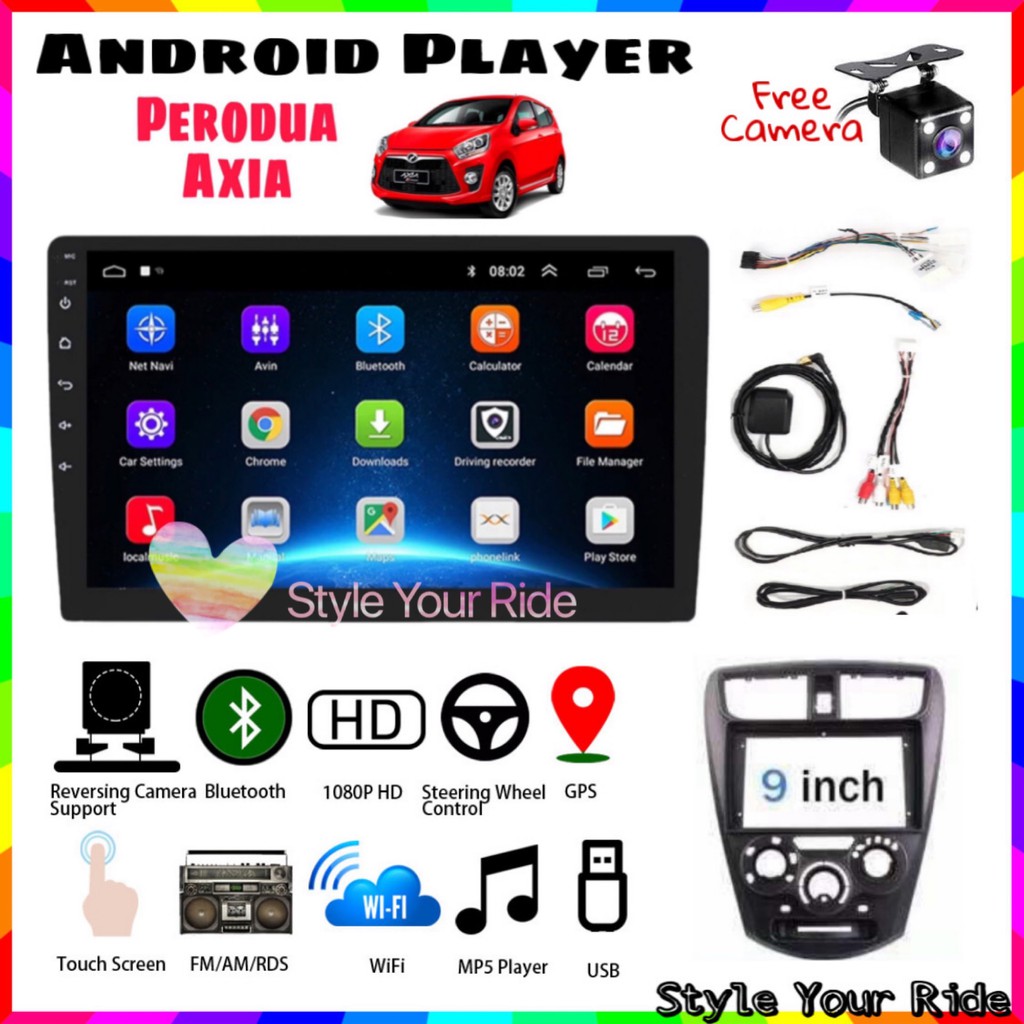 ANDROID PLAYER WITH PERODUA AXIA PLAYER CASING , PLUG AND PLAY SOCKET ...