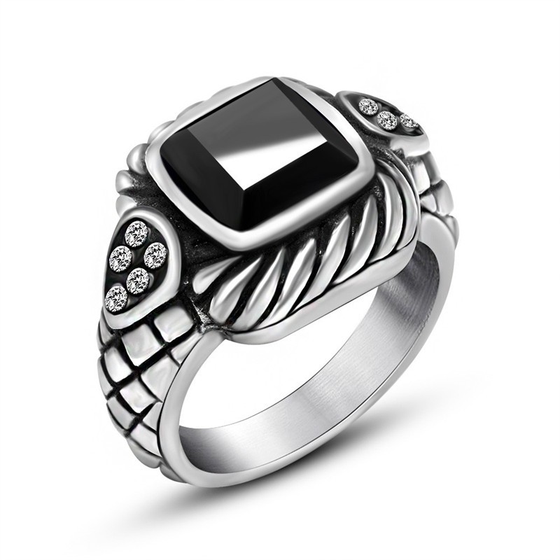 black agate band ring