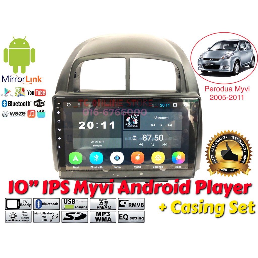 Perodua MYVI 2005-2011 10.1" Android 2-DIN Car Player 1GB 