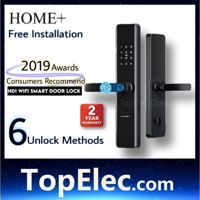 Home+ HD1 WiFi Digital Lock l SMART FINGERPRINT DOOR MAIN SECURITY PASSWORD Door lTuya App Topelec