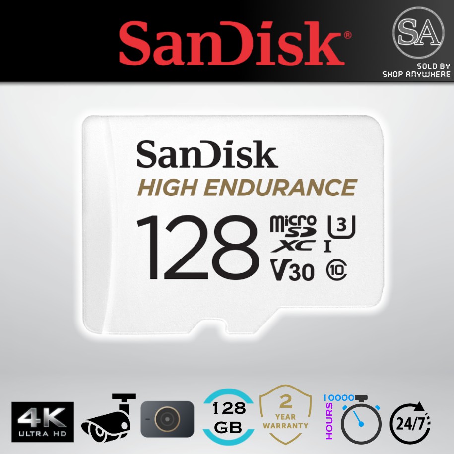 vokal Disciplin følsomhed SanDisk High Endurance Video Monitoring 128GB Class 10 Micro SD with SD  Adapter | Shopee Malaysia