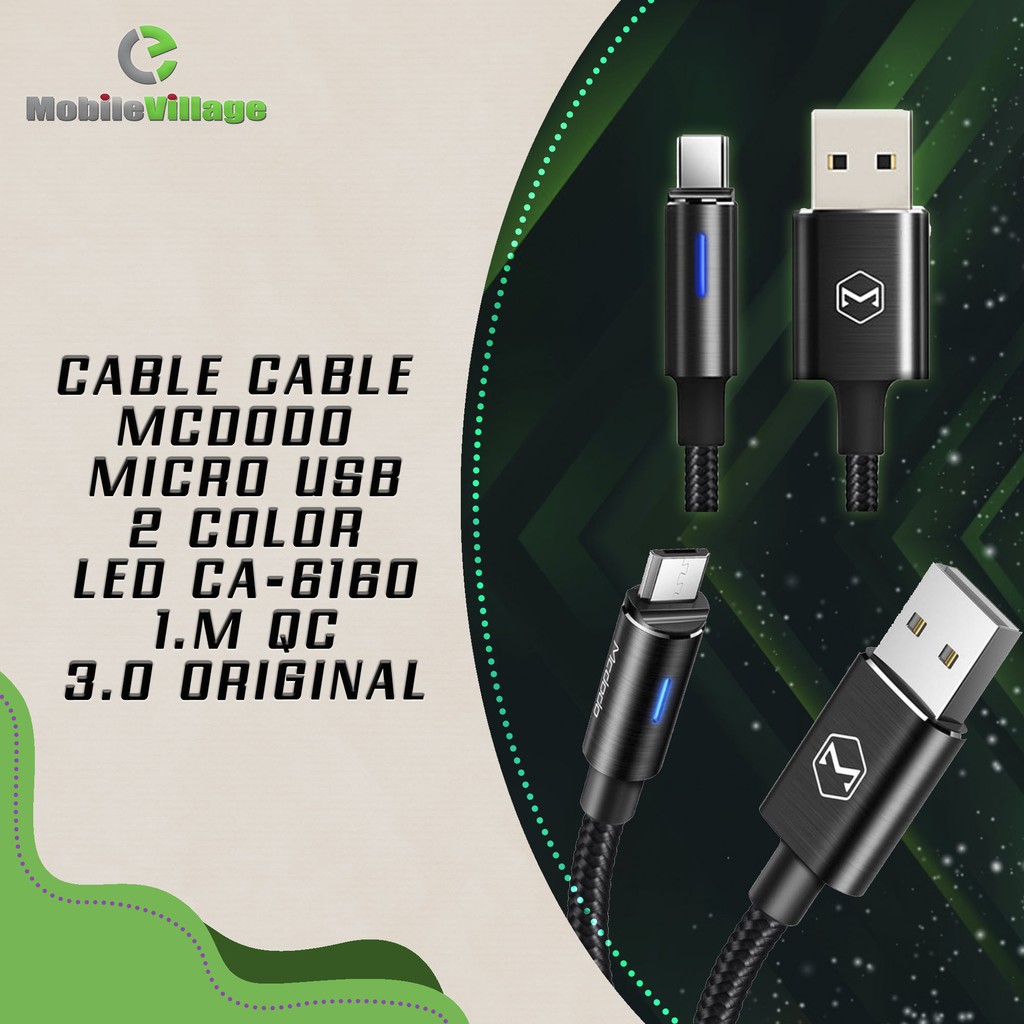 CABLE MCDODO MICRO USB 2 COLOR LED CA-6160 1M QC3.0 ORIGINAL | Shopee ...