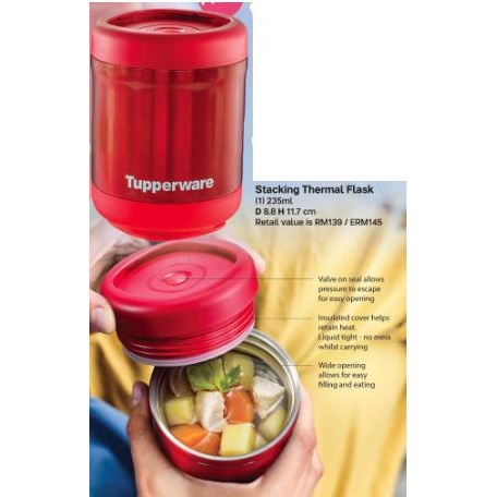 *LIMITED EDITION* TUPPERWARE THERMAL STACK FLASK / THERMOS 235ML RED (1)