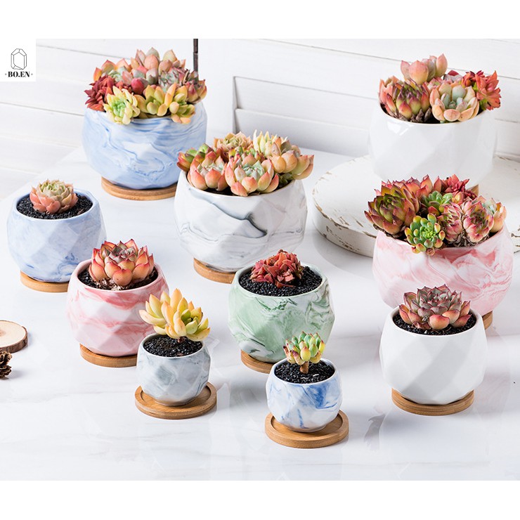 BO.EN Marble series Colorful Nordic Multi-Faceted Spherical Succulent Pottery Vase / Ceramic Flower Pot / 小花盆 / 多肉小花盆