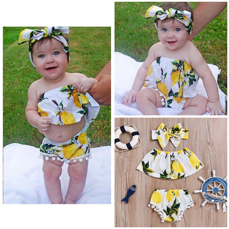 Baby Girls Bikini Swimsuit Set Lemon Two Pieces Swimwear Bathing Suit Beach With Headband Shopee Malaysia