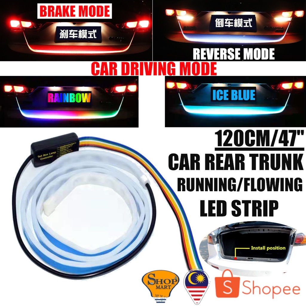 120CM Car Rear Trunk Led Strip Multi Mode Running Led Brake Light Reverse Light Signal Flowing Car Lighting Accessories