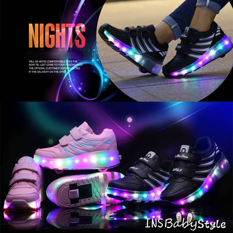 Kids Fashion Colorful LED Light Shoes Kids Adult Ultra-light Roller Heelys Skates One/double Wheel Sneakers