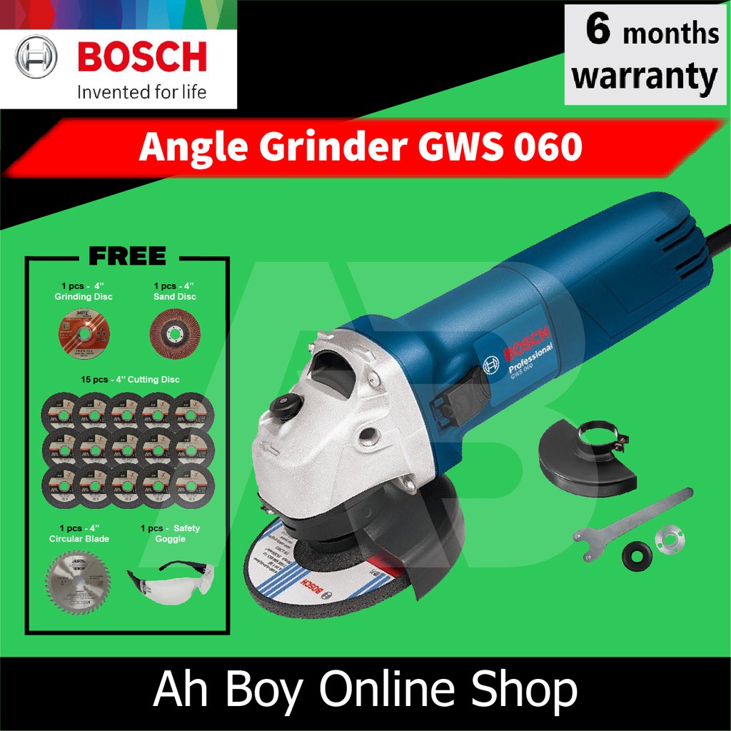 Bosch Angle Grinder GWS060 Professional F.O.C Cutting Disc, Grinding Disc, Sand Disc, Safety
