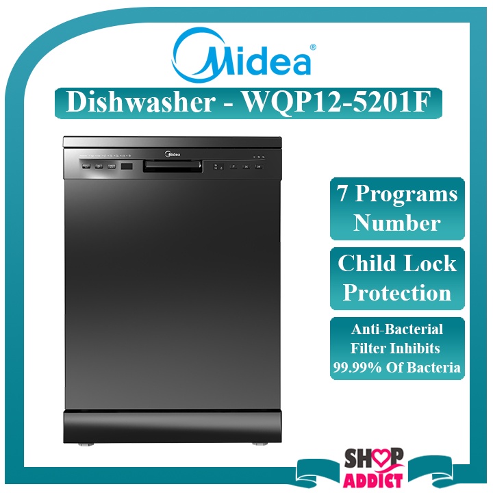 Midea WQP12-5201F Freestanding Dishwasher With Child Lock Protection/Mesin Pencuci Pinggan