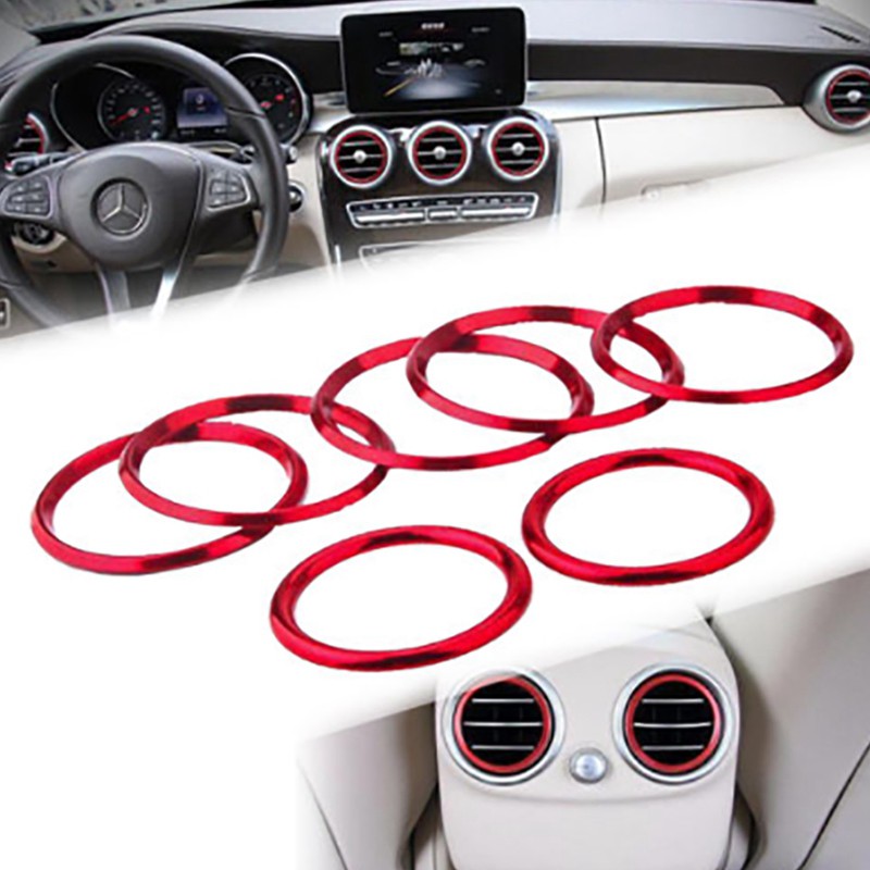 Red Center Console Air Vent Outlet Trim Cover Ring 7pcs 