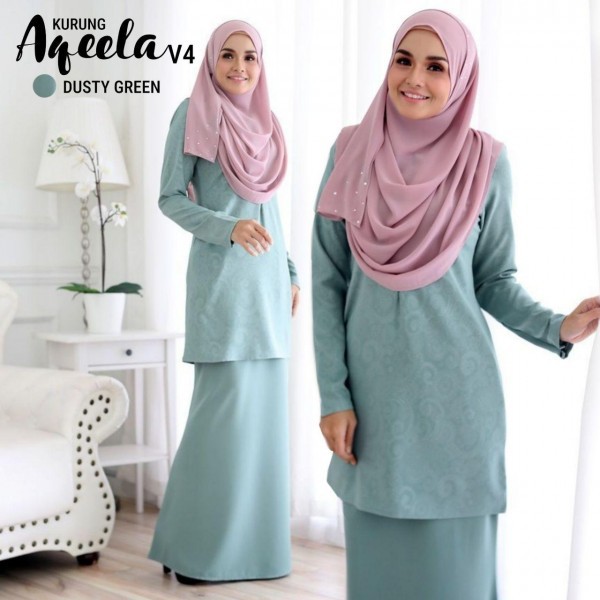Baju Kurung Moden Aqeela Dusty Green Shopee Malaysia