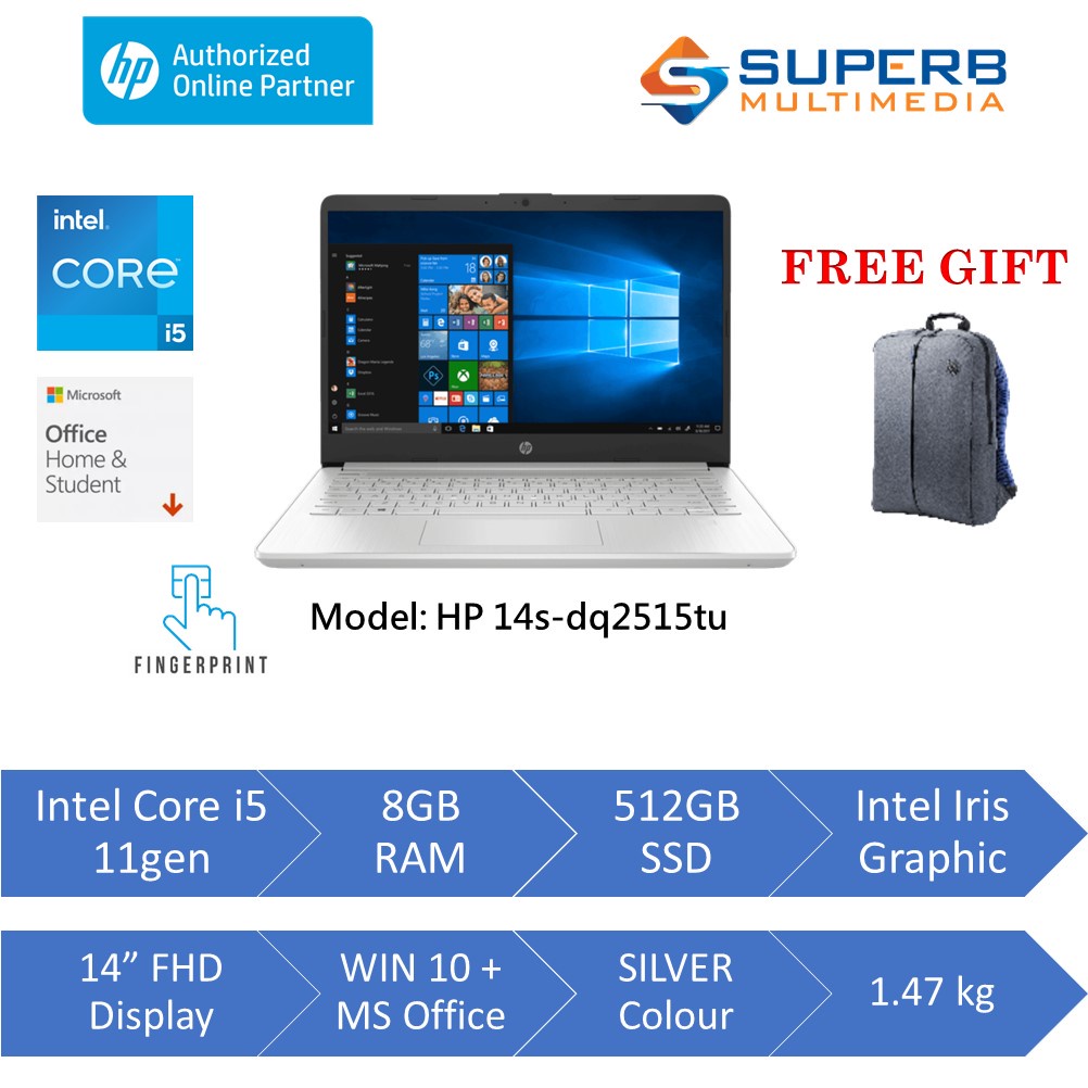 Hp Laptop 14s Dq2515tu Intel Core I5 11gen 8gb Ram 512gb Ssd Intel Iris 14 Fhd Win10 Opi 6296