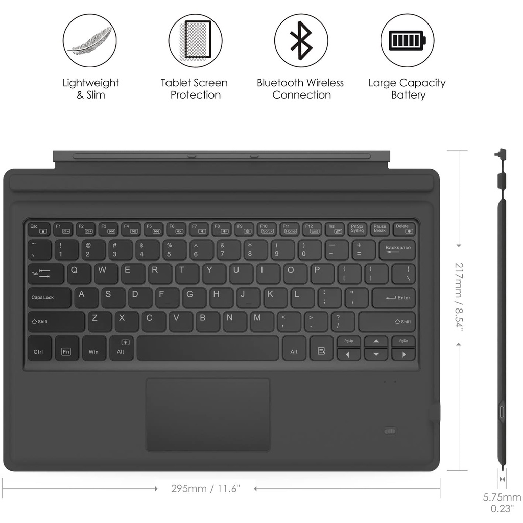 MoKo Type Cover Fits backlit Microsoft Surface Pro 7 / Pro 6 / Pro 5 / Pro 4 /Pro 3,Bluetooth