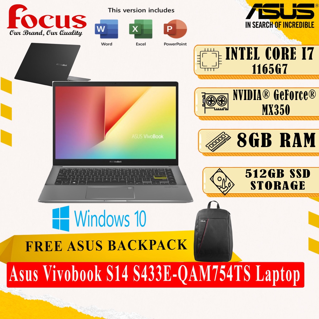 Asus Vivobook S14 S433e Qam754ts I7 1165g7 8gb Ram 512gb Ssd Mx350 Fingerprint 14fhd