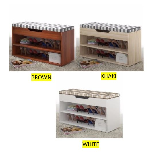 Wooden Shoe Storage Bench Organizer Shelf Rack With Cushion Padded Seat 60cm Shopee Malaysia