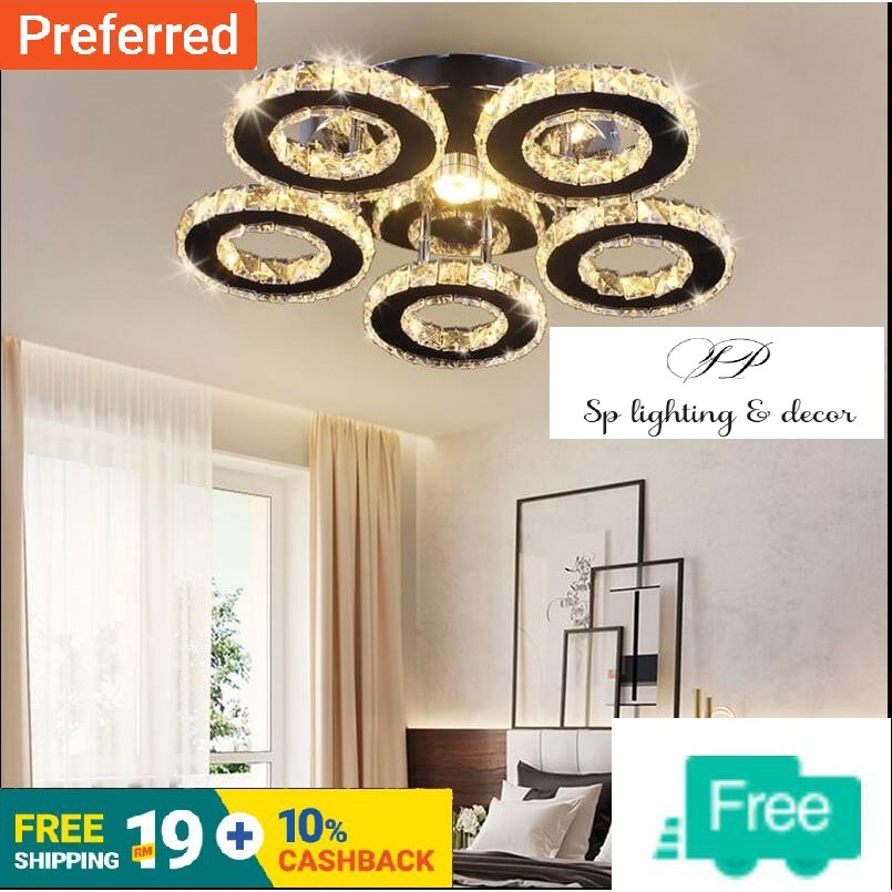 037 New Version 2020 Moden Lampu Hiasan Siling Led Kristal 5 Cincin Deco Ceiling Light Crystal Rings By Splighting Shopee Malaysia