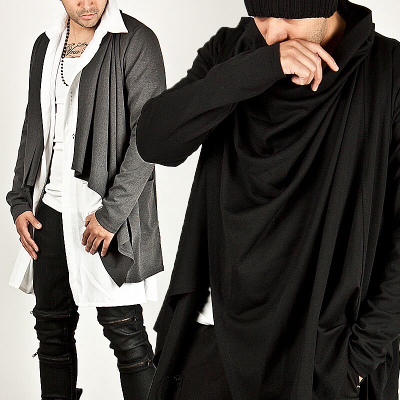 mens irregular solid color breathable trending long sleeve cardigans