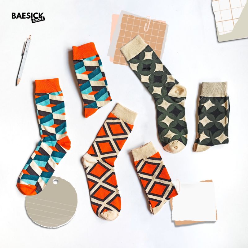 BA Geometric Socks Multi Colour Cotton Pattern Geometric Stripes Casual Novelty Crew Ankle Stokin