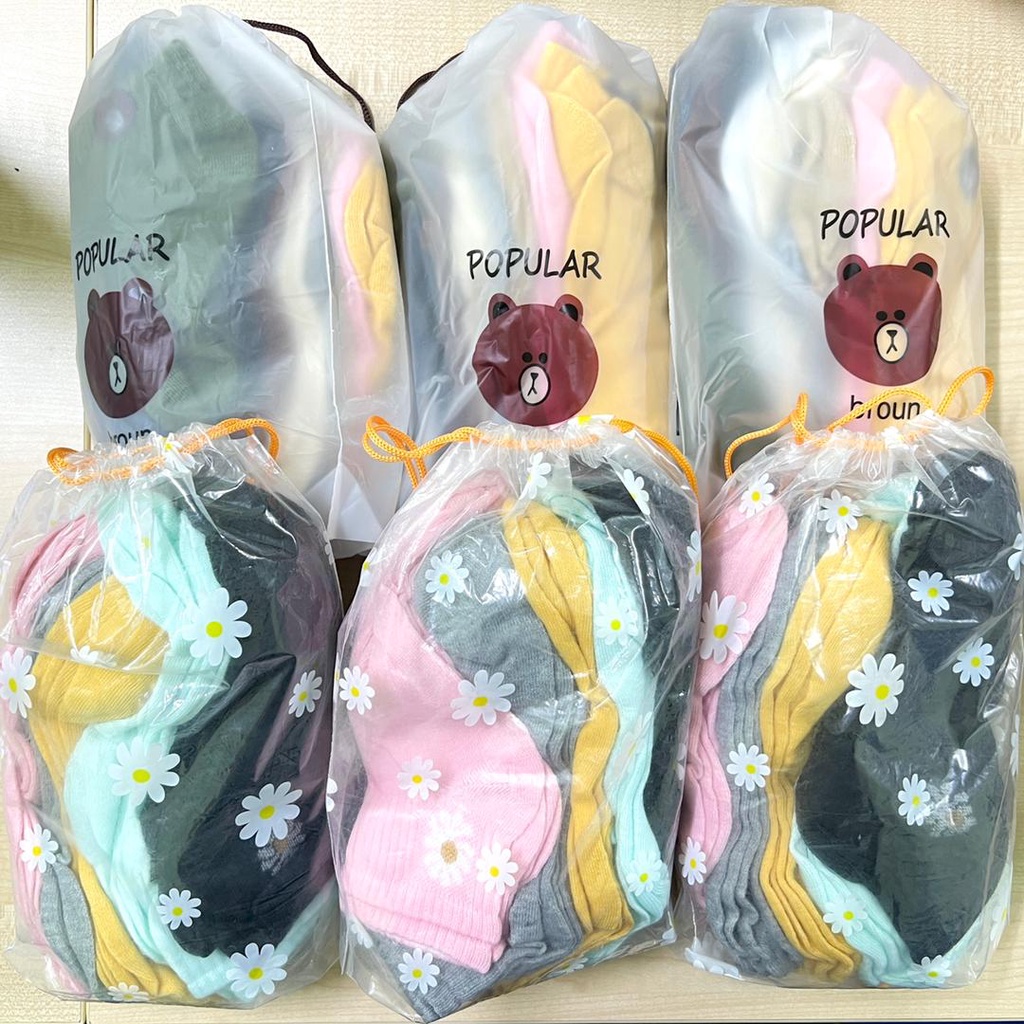 [Ready Stock] Unique Closet 10 Pairs Cute Bear Invisible Boat Socks Flower Socks Women Stoking Stokin Muslimah 袜子