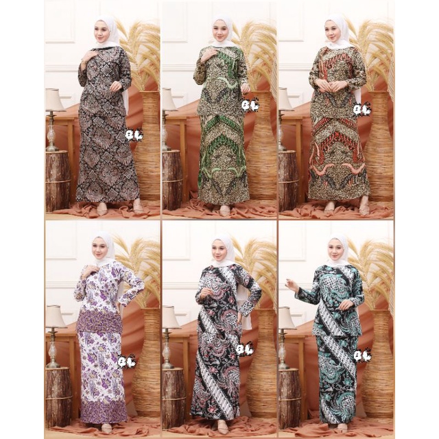 Mega - Latest Malay Women's KURUNG Clothes MODERN Women's BATIK Suits 2021 Malaysian KURUNG Clothes 2021 Teacher Uniforms Official Clothes Long Women's BATIK Clothes Teaching MUSLIM Women Uniforms ONE SET SIMPLE Floral BATIK Motifs JUMBO COUPLE