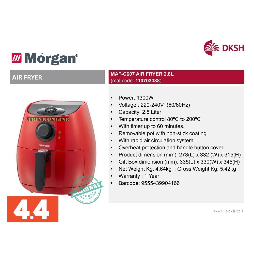 Morgan 2 8l Air Fryer Maf C607 Mafc607 Penggoreng Udara 空气炸锅