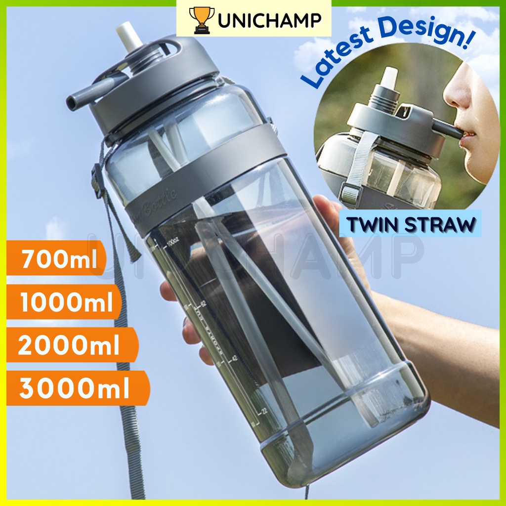 3000 ml water bottle with straw