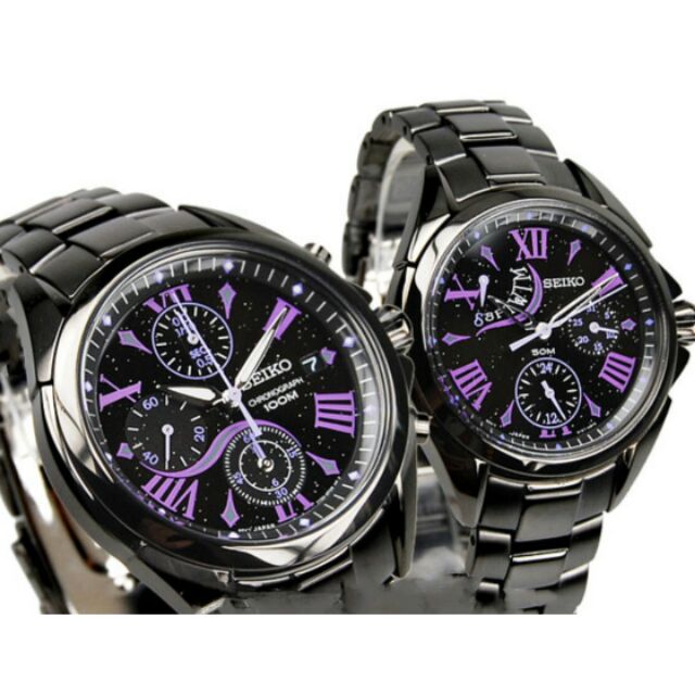 Seiko Purple Love Roman Stars Three Eyes Black Steel Watch | Shopee Malaysia