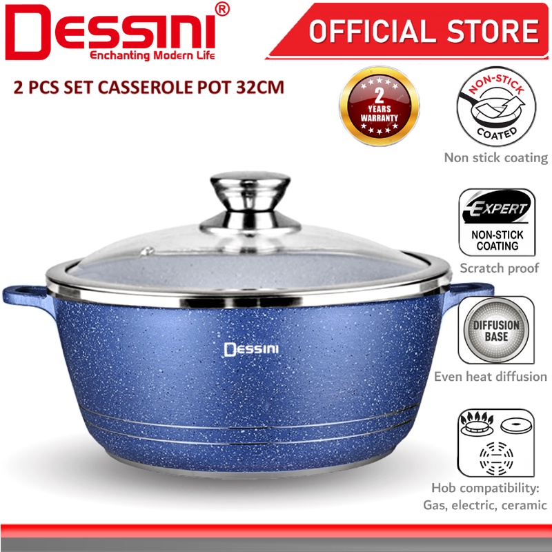 DESSINI ITALY Granite Die Cast Aluminium Non Stick Casserole Pot Bowl Deep Fry Pan Cookware Tool (32cm)