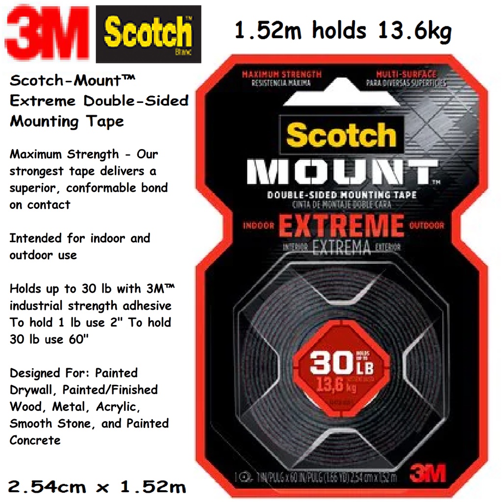 3M Scotch Mount Extreme DoubleSided Mounting Tape Strongest Tape 2