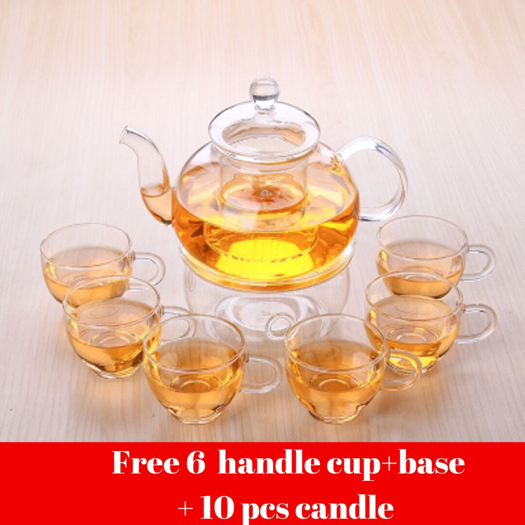 Quality] Flower [High tea pot Glass Tea pot set heat preservation + 6