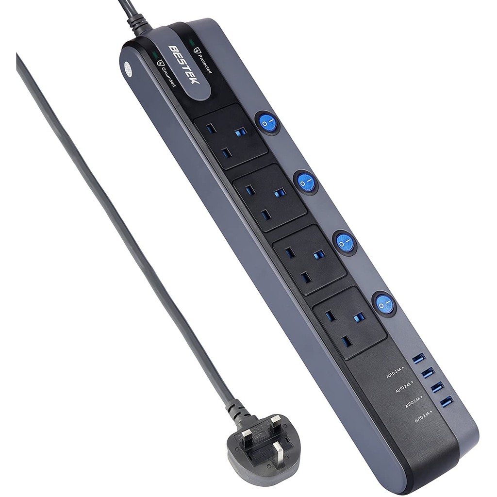 BESTEK Surge Protected Extension Lead Individually Switched Power Strip