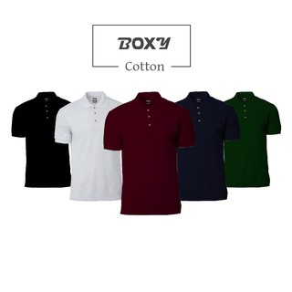 BOXY Cotton Plain Polo Shirts for Men (5 Colour Options: Black / White / Maroon / Navy / Forest Green)