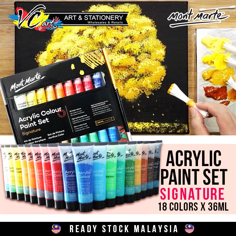 Mont Marte Acrylic Paint Set Signature/ (18col x 36ml )/(12 col x 12 ml