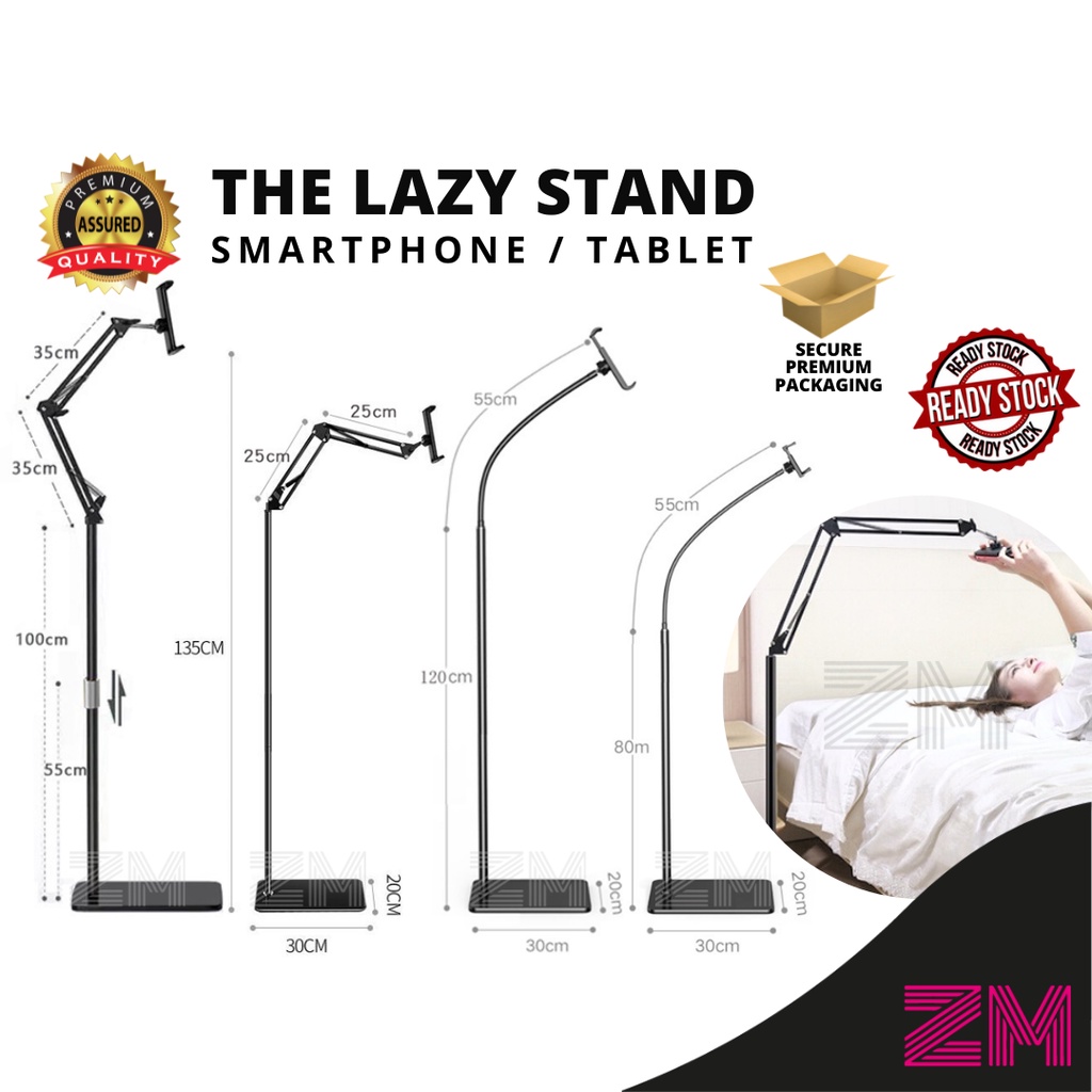 LAZY STAND 175cm/135cm Mobile Phone / iPad Tablet Holder for Live Streaming Bedside Floor Selfie Photo Shooting Long Arm