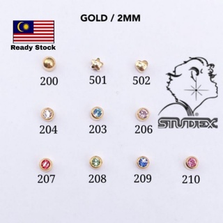 READY STOCK STUDEX(MADE IN USA)MEDICAL GRADE OR MEDICAL STEEL EAR PIERCING NON-ALLERGY NO NICKEL EARING 1 PAIRS 2MM/GOLD
