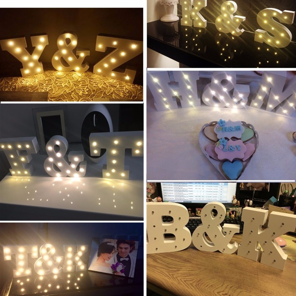 English Alphabe Led Lights White Plastic Letters Standing Hanging