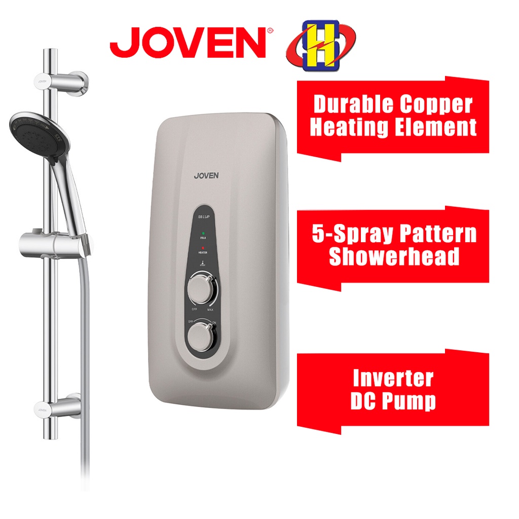 Joven Instant Water Heater (DC Pump/Dark Silver) SB11 Series Inverter 5-Spray Pattern Showerhead SB11iP