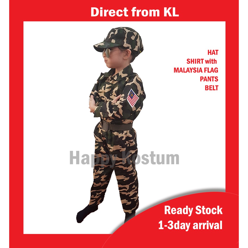 Ready Stock Army Costume Kids Tentera Malaysia Kostum Baju Askar Budak Local Lambang Malaysia Cosplay Boys Girls Shopee Malaysia