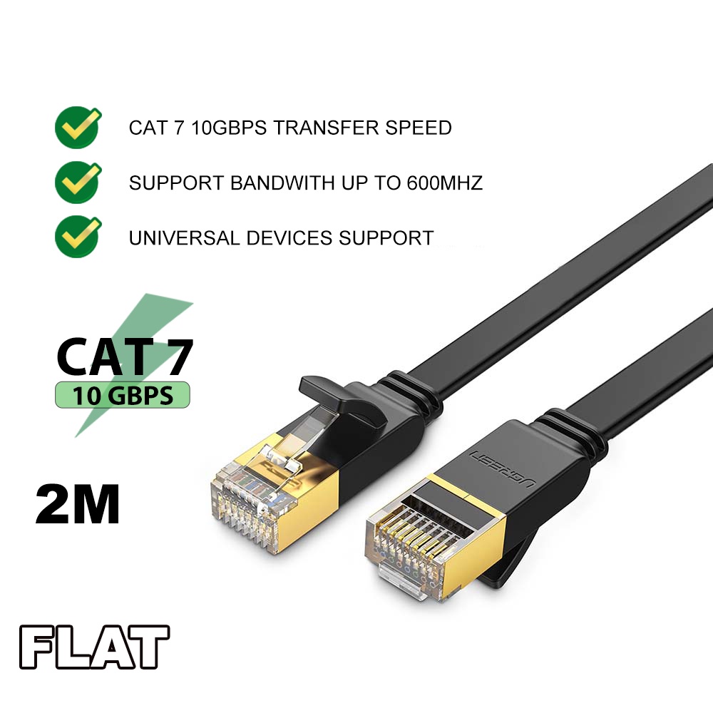 PC PS3 Laptop Mac PS2 Xbox Router UGREEN Ethernet Cable Cat7 RJ45 Network Patch Cable Flat 10 Gigabit 600Mhz LAN Wire Cable Cord Shielded for Modem 30FT and Xbox 360 Black PS4 