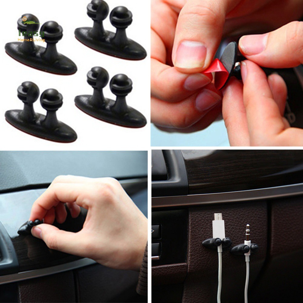 4pcs Creative Gadget Usb Cable Adhesive Car Charger Line Holder USB