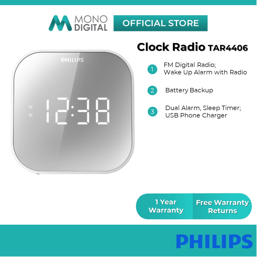 Philips Clock Radio AJ2000 / TAR4406 Mirror Finish Dual Alarm FM Digital Radio Radio