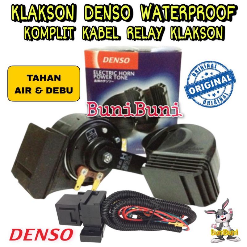 Original DENSO Waterproof Snail Horn Complete with Horn Relay Cable for 12v Cars & Motorcycles (Waterproof) horn kereta