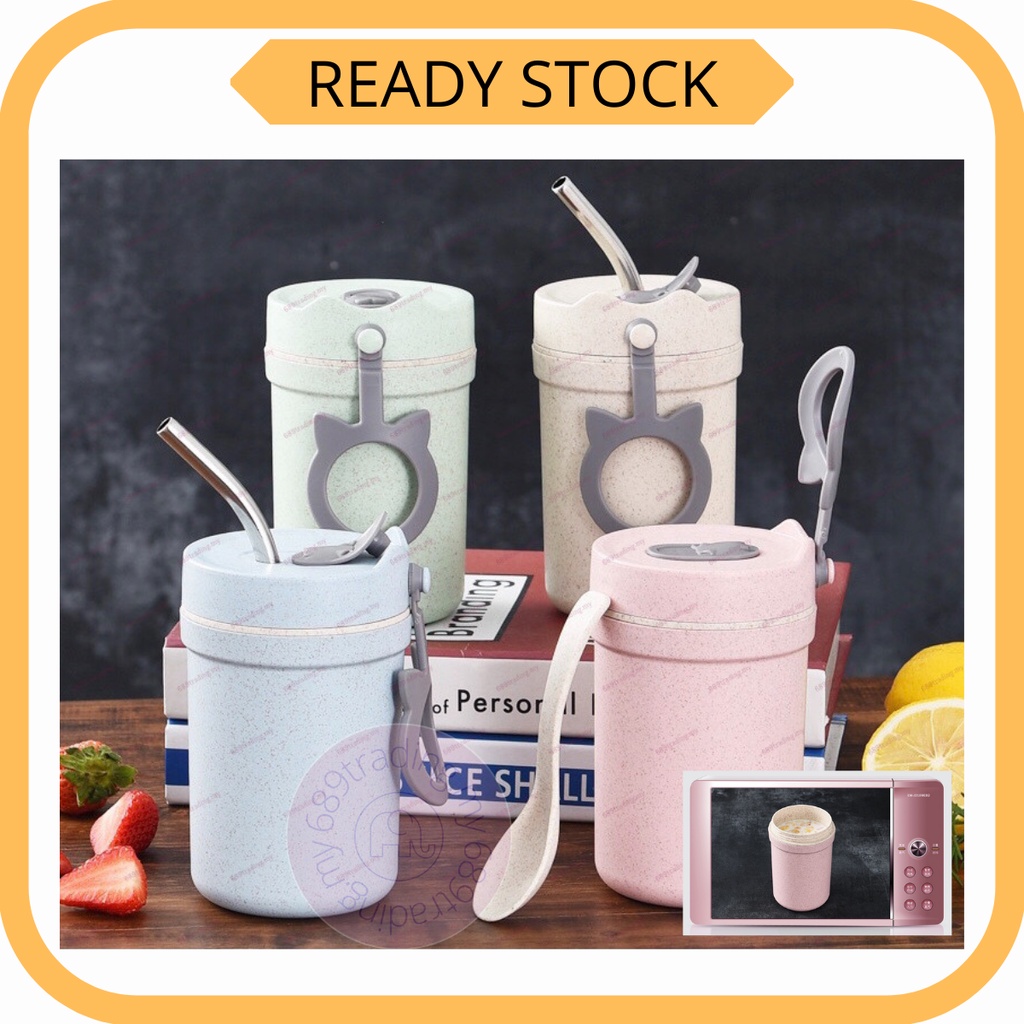 [New Arrival]Portable milk cup with lid and spoon Leakproof cereal