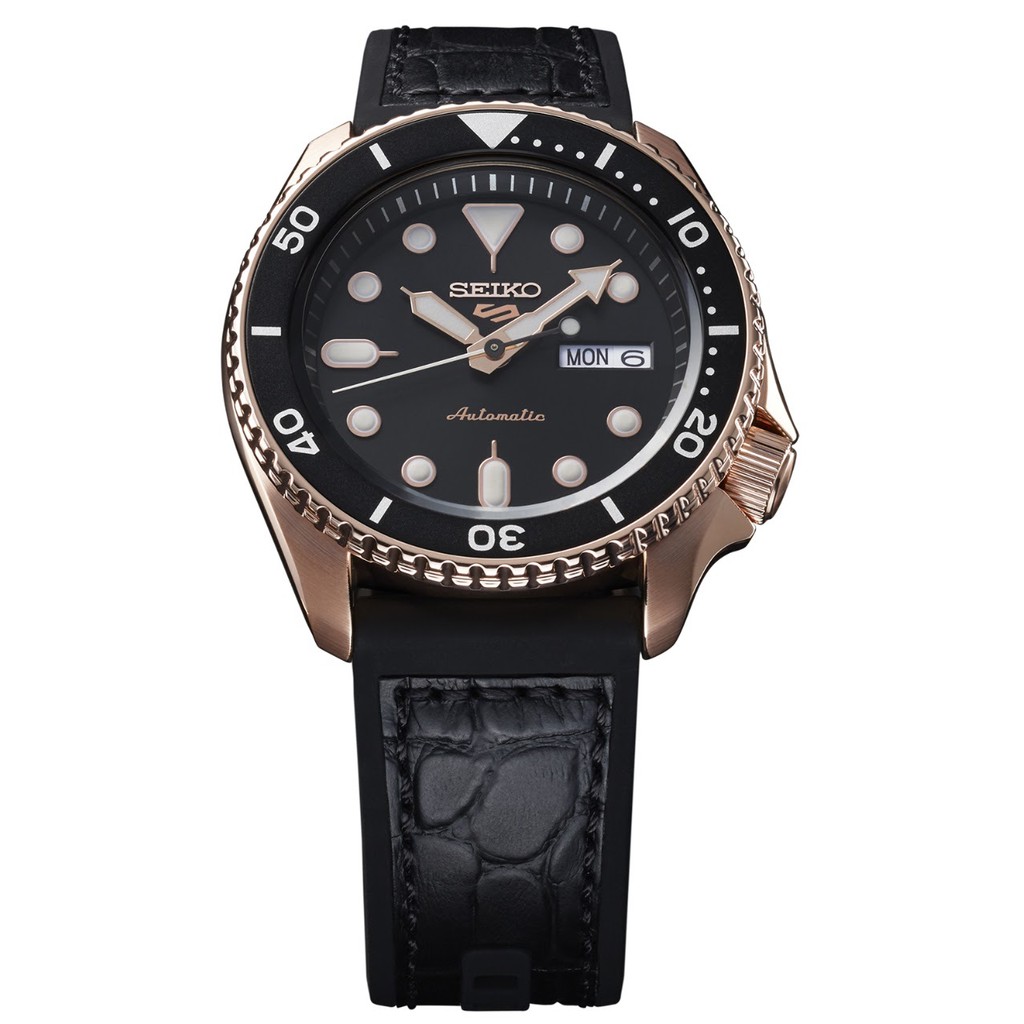 NEW SEIKO 5 Sports SRPD76K1 ROSE GOLD Black Leather Automatic Mens Watch |  Shopee Malaysia